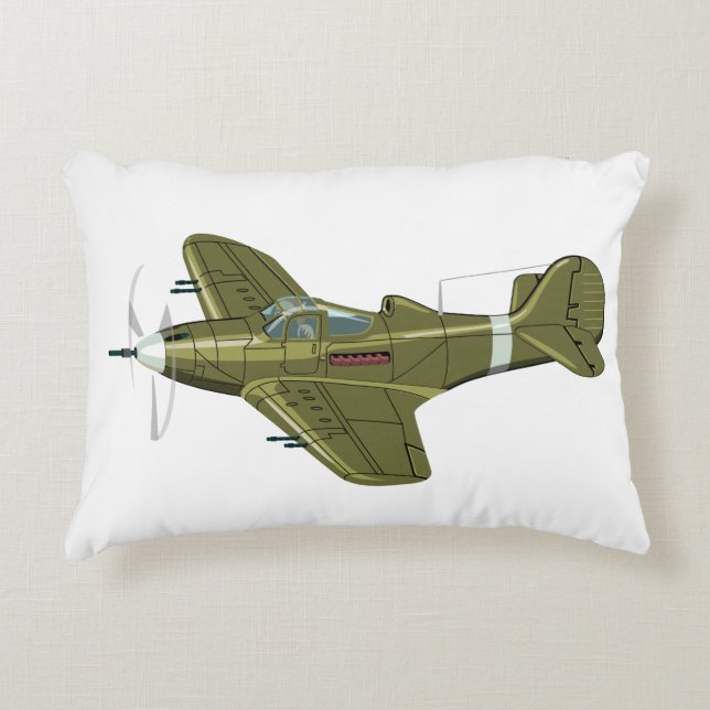 Cartoon retro fighter plane accent pillow (Front)