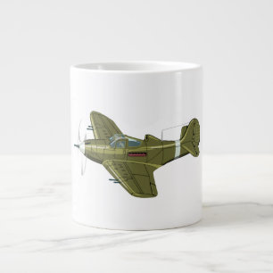 Cartoon retro fighter plane large coffee mug
