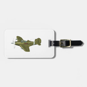 Cartoon retro fighter plane luggage tag