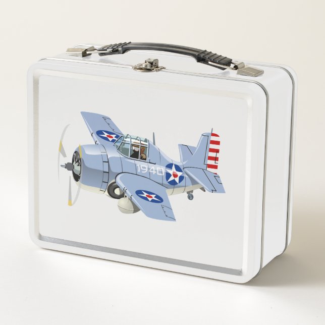 Cartoon retro fighter plane metal lunch box (Front)