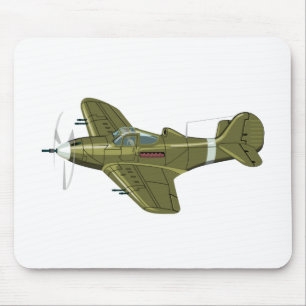 Cartoon retro fighter plane mouse pad