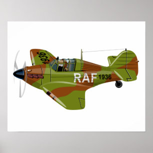 Cartoon retro fighter plane poster