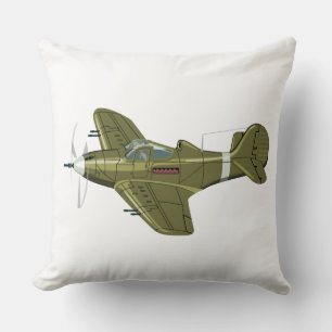 Cartoon retro fighter plane throw pillow