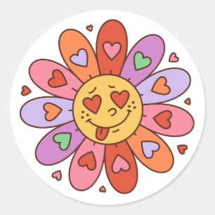 cartoon retro groovy hippie lover daisy flower classic round sticker