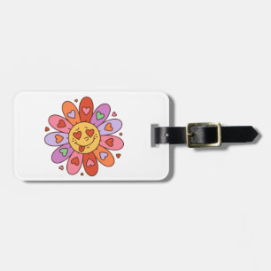 cartoon retro groovy hippie lover daisy flower luggage tag