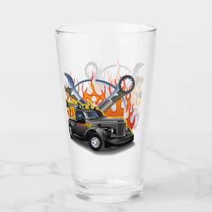 Cartoon retro hot rod glass