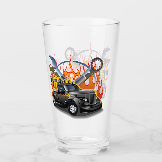 Cartoon retro hot rod glass (Front)