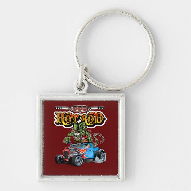 Cartoon retro hot rod keychain (Front)