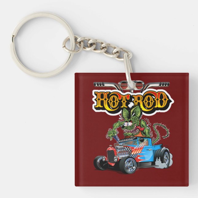 Cartoon retro hot rod keychain (Front)