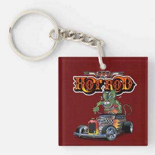 Cartoon retro hot rod keychain