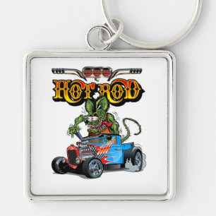 Cartoon retro hot rod keychain