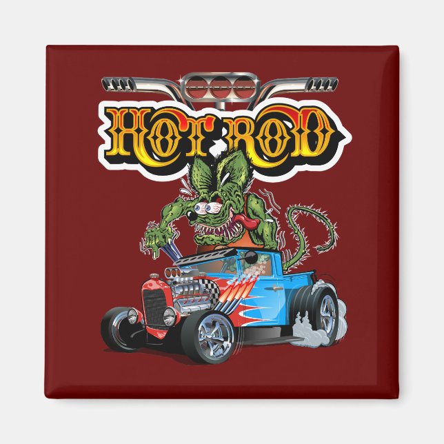 Cartoon retro hot rod magnet (Front)