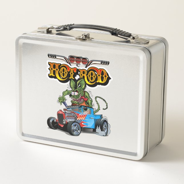 Cartoon retro hot rod metal lunch box (Front)
