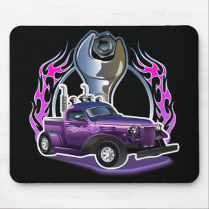 Cartoon retro hot rod mouse pad