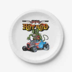 Cartoon retro hot rod paper plate