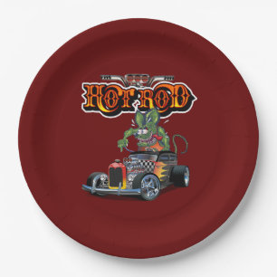 Cartoon retro hot rod paper plate