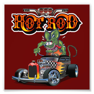 Cartoon retro hot rod photo print