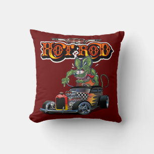 Cartoon retro hot rod throw pillow