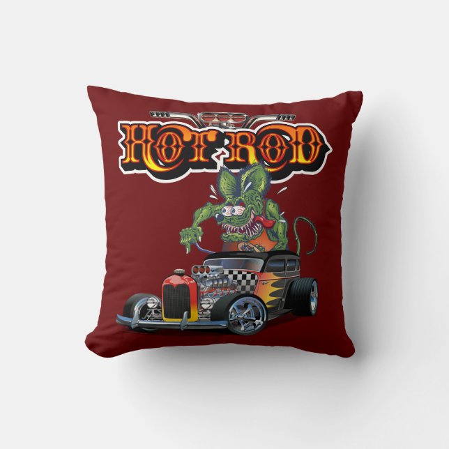 Cartoon retro hot rod throw pillow (Front)
