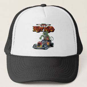 Cartoon retro hot rod trucker hat