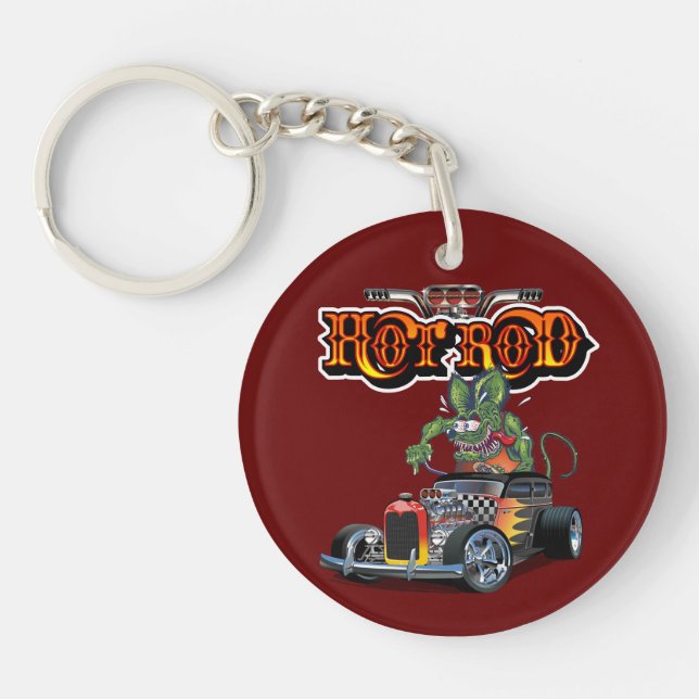Cartoon retro rat rod keychain (Front)
