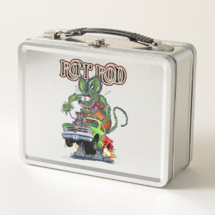 Cartoon retro rat rod metal lunch box