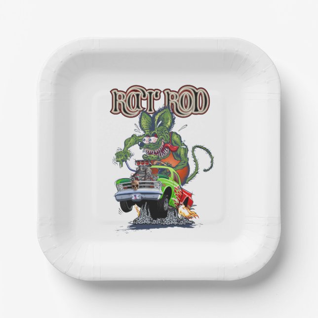 Cartoon retro rat rod paper plate (Front)