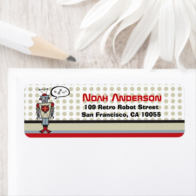 Cartoon Retro Robot Cute Kids Boy Birthday Address (Insitu)