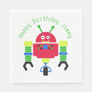 Cartoon Robot Birthday Party Paper Napkins