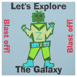 Cartoon Robot Boy Alien Blast Off Fabric