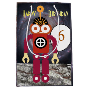 Cartoon Robot Editable Children’s Birthday   Medium Gift Bag