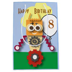 Cartoon Robot Editable Children’s Birthday   Medium Gift Bag