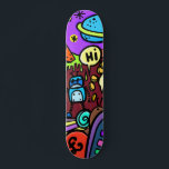 Cartoon Robot Skateboard<br><div class="desc">This funny skateboard deck features a little blue cartoon robot standing under a ringed planet waving hello. A colourful skateboard that is sure to turn heads and impress fellow boarders.</div>