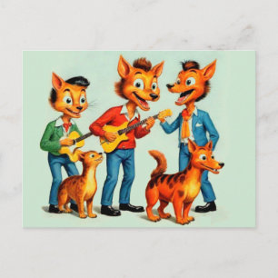 Cartoon Rockabilly Band Postcard