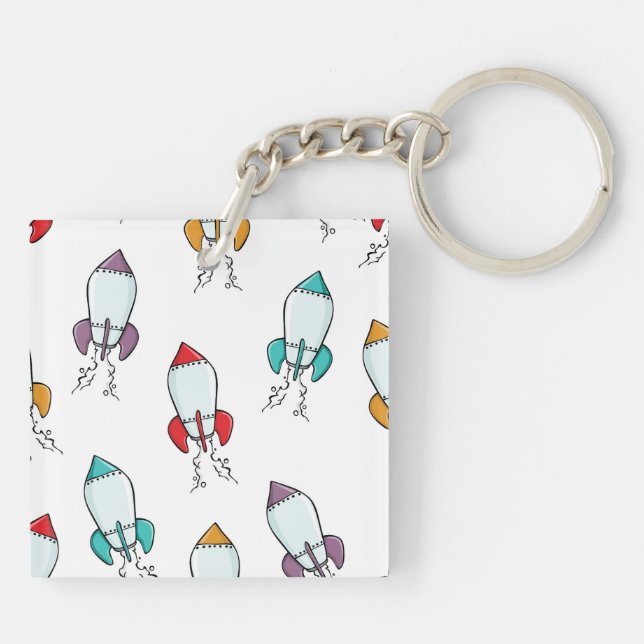 Cartoon Rocket Ship Pattern Keychain (Back)