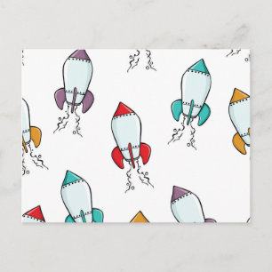 Cartoon Rocket Ship Pattern Postcard