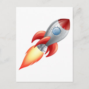 Cartoon rocket space ship postcard