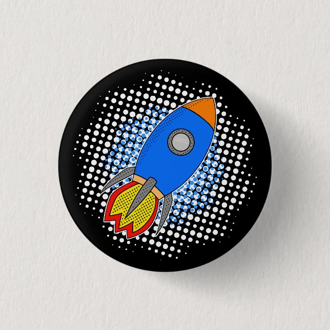 Cartoon Rocket With Halftones Galaxy  1 Inch Round Button (Front)