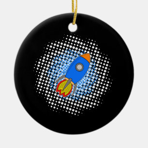 Cartoon Rocket With Halftones Galaxy Ceramic Ornament