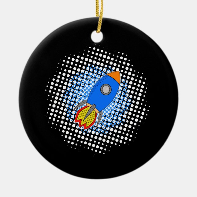 Cartoon Rocket With Halftones Galaxy Ceramic Ornament (Front)
