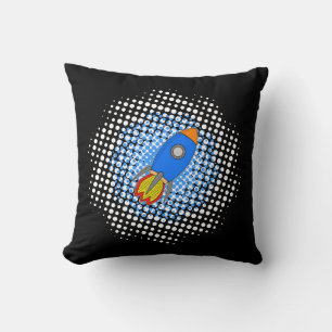 Cartoon Rocket With Halftones Galaxy Throw Pillow
