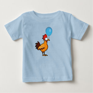 Cartoon Rooster Holding Blue Balloon Baby T-Shirt