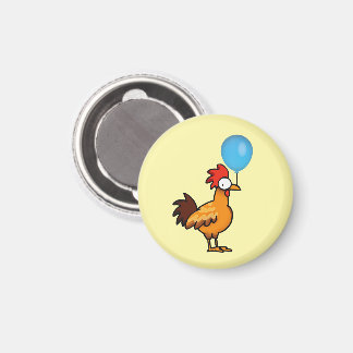 Cartoon Rooster Holding Blue Balloon Magnet