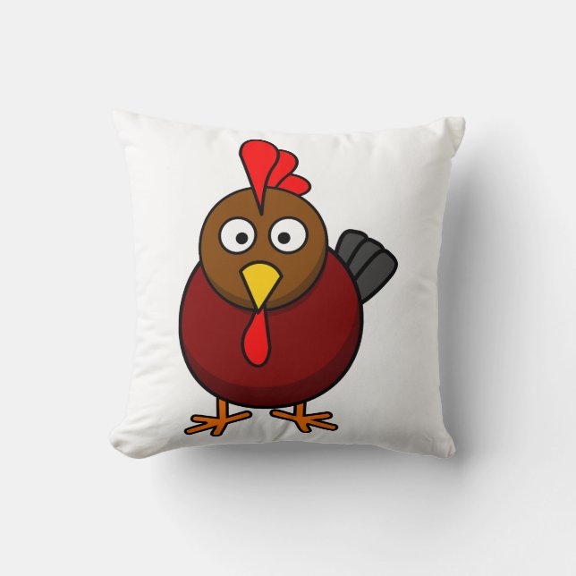 Cartoon Rooster Throw Pillow (Front)