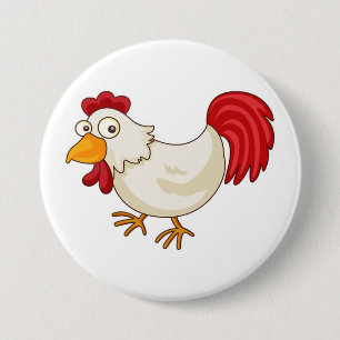 Cartoon Rooster White Chicken 3 Inch Round Button