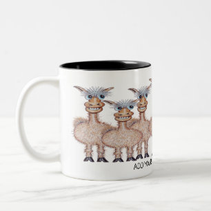 Cartoon Row of Funny Alpacas Two-Tone Coffee Mug