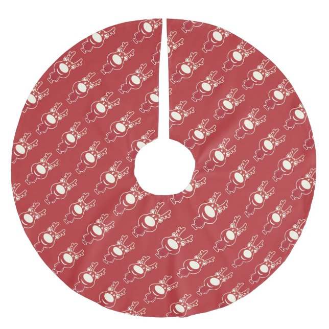 Cartoon Rudolph Pattern Red Brushed Polyester Tree Skirt (Front)