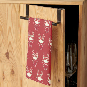 Cartoon Rudolph Red Pattern Kitchen Towel