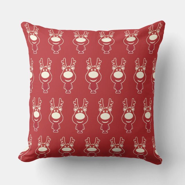 Cartoon Rudolph Red Pattern Throw Pillow (Front)