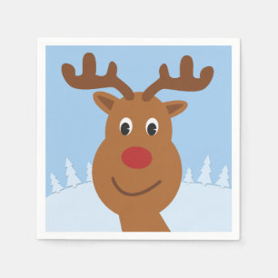 Cartoon Rudolph the Reindeer Blue Napkin